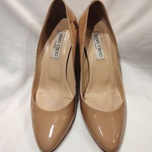 Jimmy Choo London Nude Wedge Heel Shoes Size 39 US Size 8.5. Some Damage